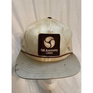Vintage GM Assembly Leeds Snapback Trucker Hat By K-Products Beige Mesh